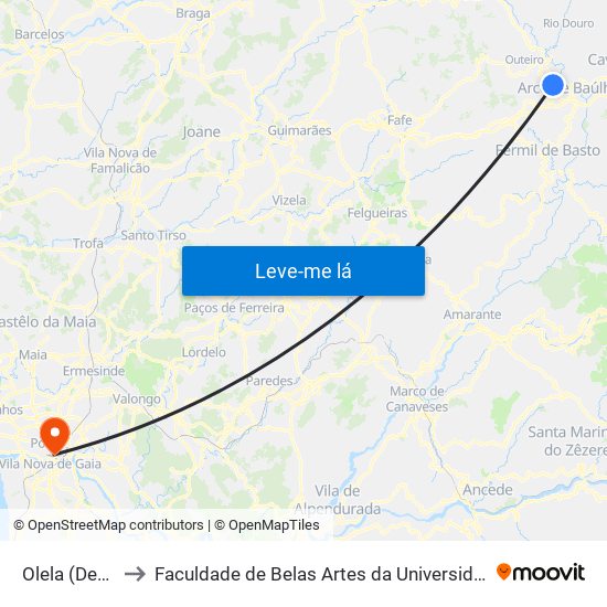 Olela (Devesa) to Faculdade de Belas Artes da Universidade do Porto map