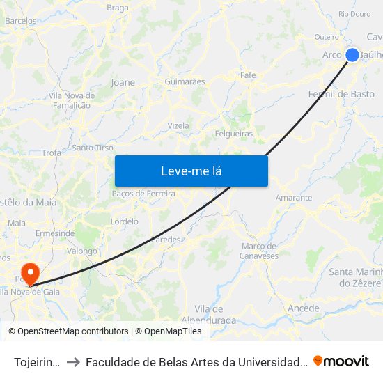 Tojeirinhas to Faculdade de Belas Artes da Universidade do Porto map