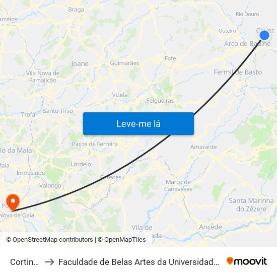 Cortinhas to Faculdade de Belas Artes da Universidade do Porto map