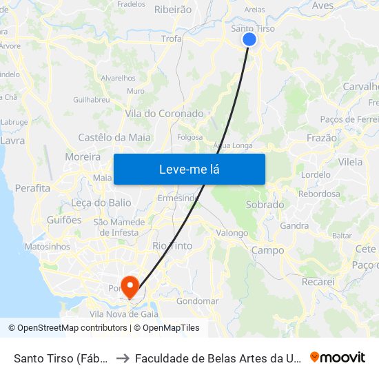 Santo Tirso (Fábrica do Arco) to Faculdade de Belas Artes da Universidade do Porto map