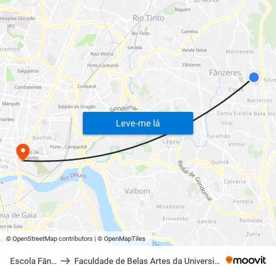 Escola Fânzeres to Faculdade de Belas Artes da Universidade do Porto map