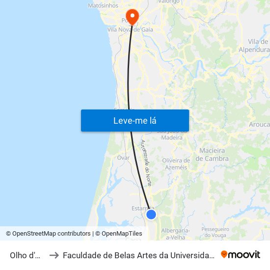 Olho d'Água to Faculdade de Belas Artes da Universidade do Porto map