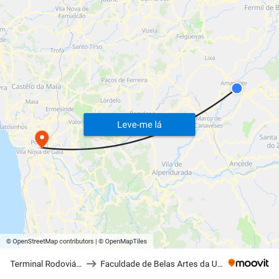 Terminal Rodoviário Amarante to Faculdade de Belas Artes da Universidade do Porto map