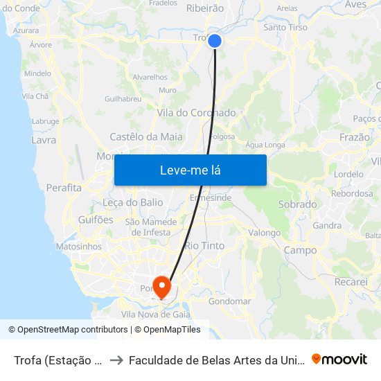 Trofa (Interface) to Faculdade de Belas Artes da Universidade do Porto map
