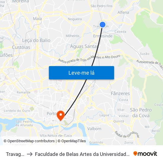 Travagem to Faculdade de Belas Artes da Universidade do Porto map