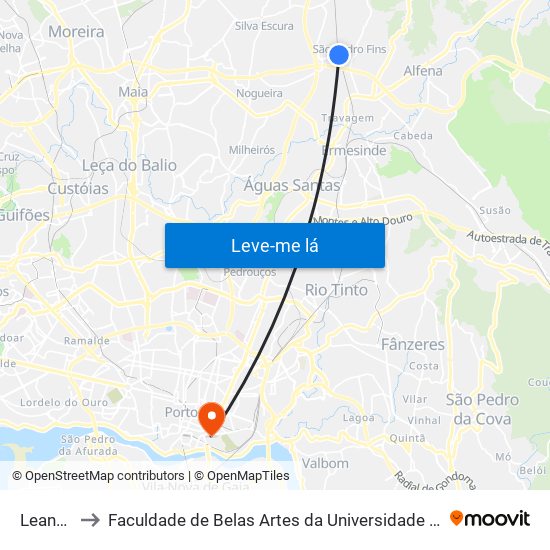 Leandro to Faculdade de Belas Artes da Universidade do Porto map