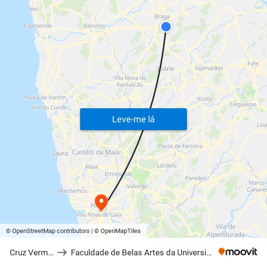 Cruz Vermelha I to Faculdade de Belas Artes da Universidade do Porto map