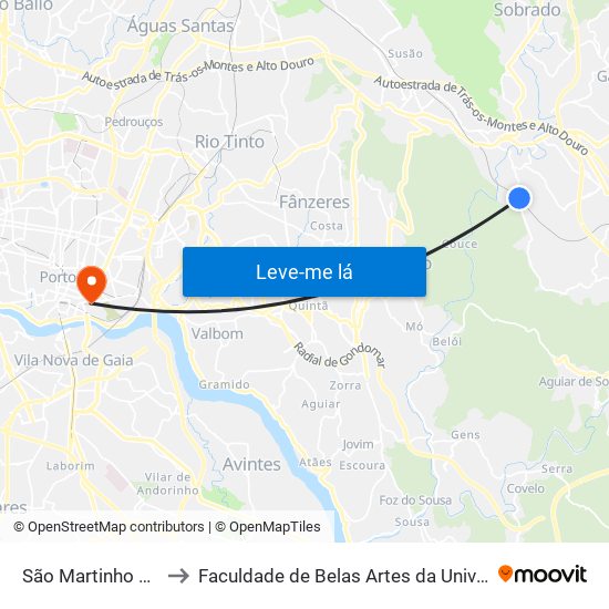 São Martinho do Campo to Faculdade de Belas Artes da Universidade do Porto map