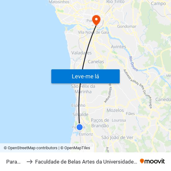 Paramos to Faculdade de Belas Artes da Universidade do Porto map