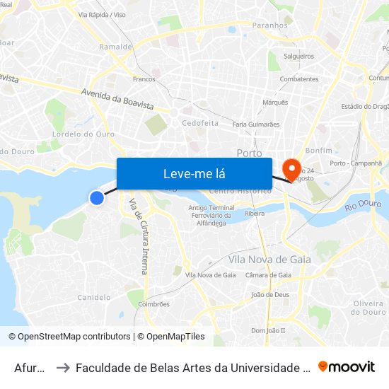 Afurada to Faculdade de Belas Artes da Universidade do Porto map