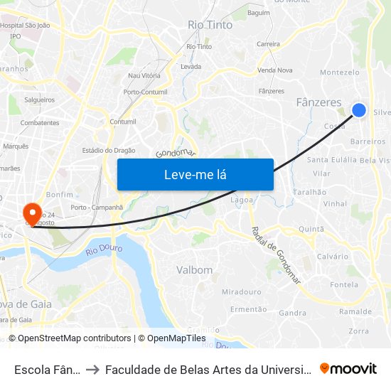 Escola Fânzeres to Faculdade de Belas Artes da Universidade do Porto map