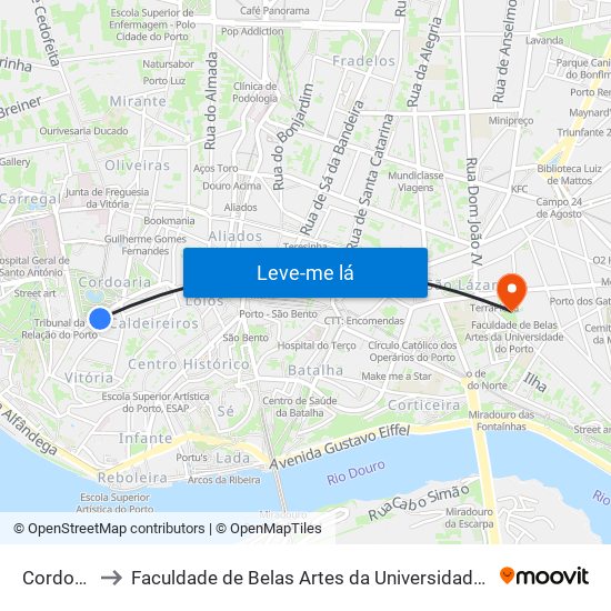 Cordoaria to Faculdade de Belas Artes da Universidade do Porto map