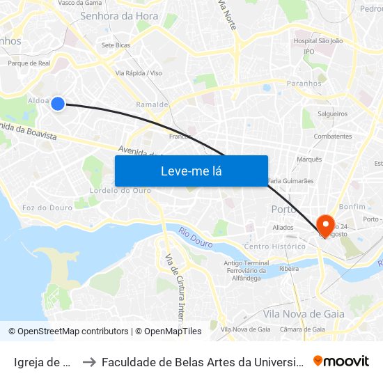 Igreja de Aldoar to Faculdade de Belas Artes da Universidade do Porto map