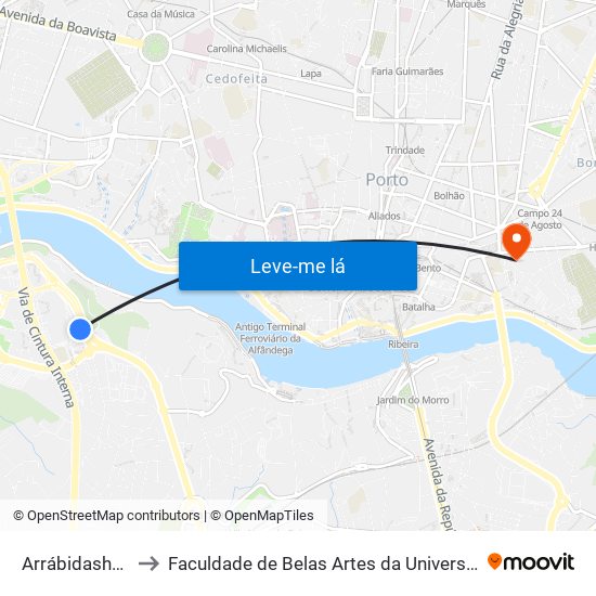 Arrábidashopping to Faculdade de Belas Artes da Universidade do Porto map