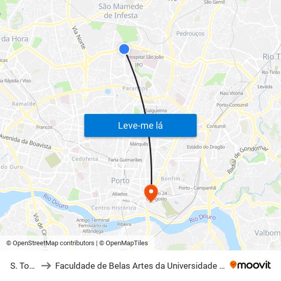 S. Tomé to Faculdade de Belas Artes da Universidade do Porto map