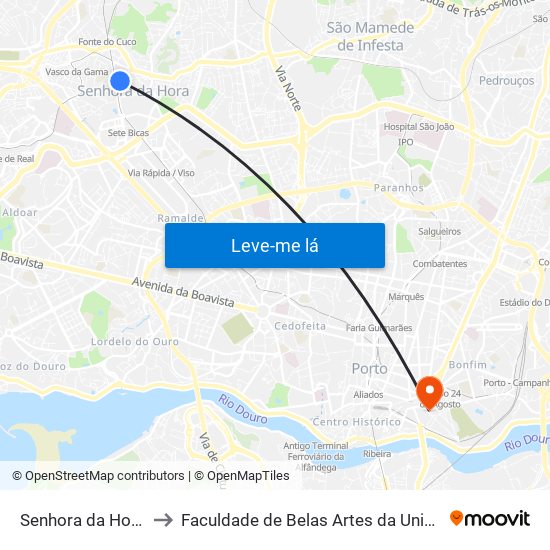 Senhora da Hora (Metro) to Faculdade de Belas Artes da Universidade do Porto map