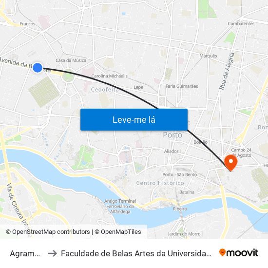 Agramonte to Faculdade de Belas Artes da Universidade do Porto map