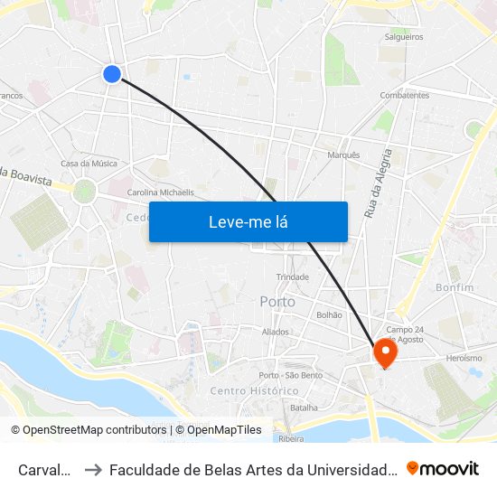 Carvalhido to Faculdade de Belas Artes da Universidade do Porto map