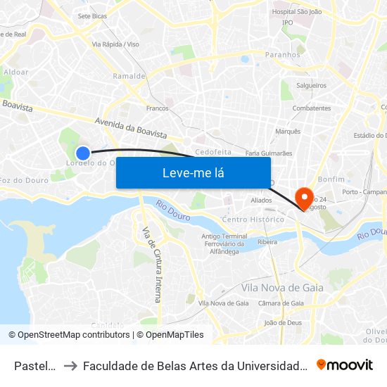 Pasteleira to Faculdade de Belas Artes da Universidade do Porto map