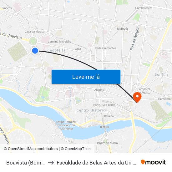 Boavista (Bom Sucesso) to Faculdade de Belas Artes da Universidade do Porto map