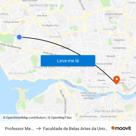 Professor Melo Adrião to Faculdade de Belas Artes da Universidade do Porto map