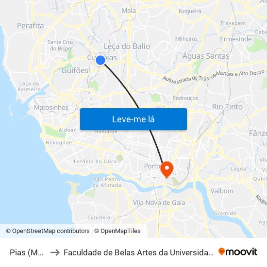 Pias (Metro) to Faculdade de Belas Artes da Universidade do Porto map