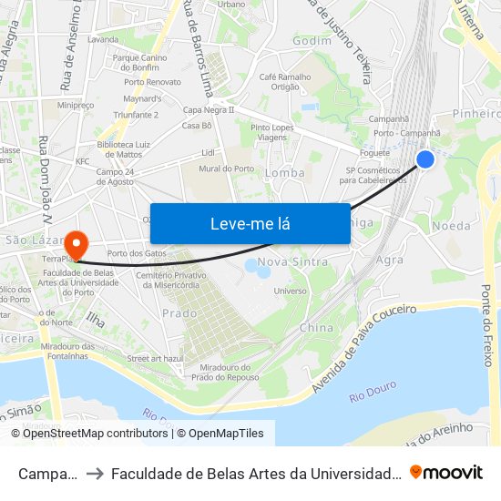 Campanhã to Faculdade de Belas Artes da Universidade do Porto map