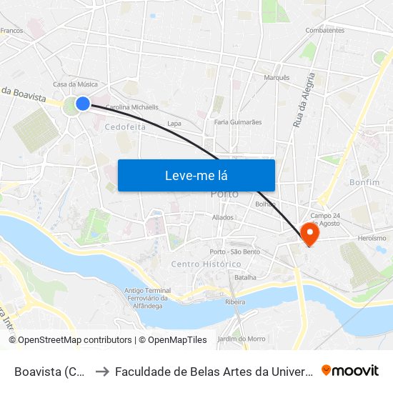 Boavista (Correios) to Faculdade de Belas Artes da Universidade do Porto map
