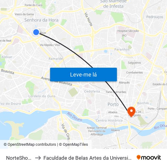 Norteshopping to Faculdade de Belas Artes da Universidade do Porto map