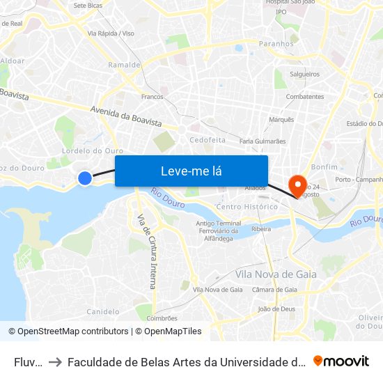 Fluvial to Faculdade de Belas Artes da Universidade do Porto map