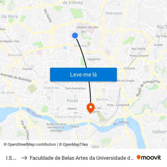 I.S.E.P. to Faculdade de Belas Artes da Universidade do Porto map