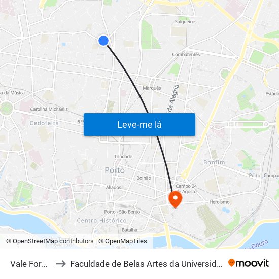 Vale Formoso to Faculdade de Belas Artes da Universidade do Porto map