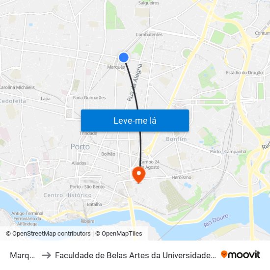 Marquês to Faculdade de Belas Artes da Universidade do Porto map