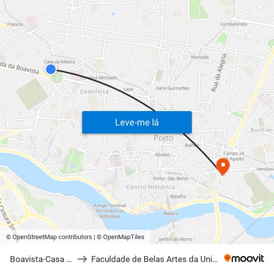 Boavista-Casa da Música to Faculdade de Belas Artes da Universidade do Porto map