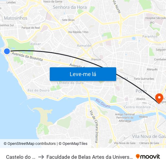 Castelo do Queijo to Faculdade de Belas Artes da Universidade do Porto map