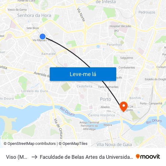 Viso (Metro) to Faculdade de Belas Artes da Universidade do Porto map