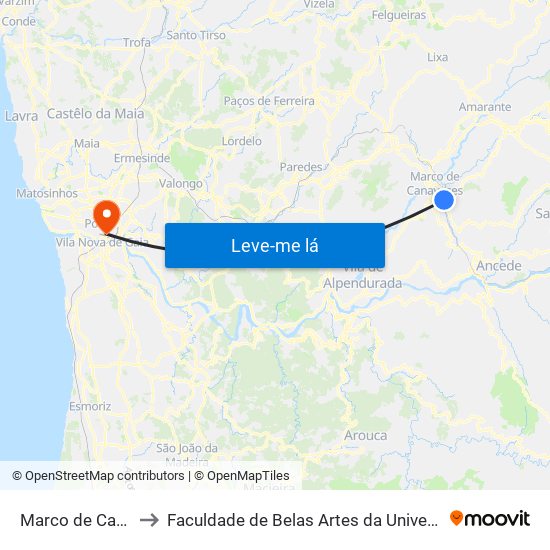 Marco de Canavases to Faculdade de Belas Artes da Universidade do Porto map