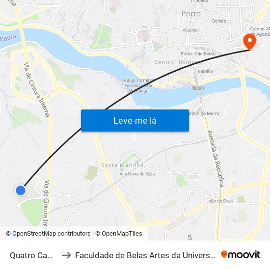 Quatro Caminhos to Faculdade de Belas Artes da Universidade do Porto map