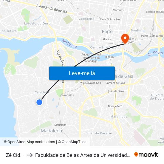 Zé Cidade to Faculdade de Belas Artes da Universidade do Porto map