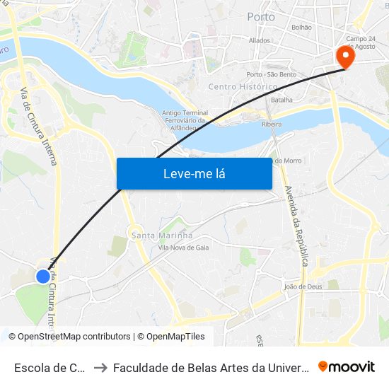 Escola de Canidelo to Faculdade de Belas Artes da Universidade do Porto map