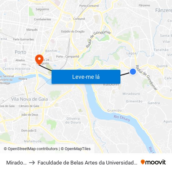 Miradouro to Faculdade de Belas Artes da Universidade do Porto map