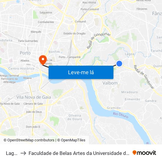 Lagoa to Faculdade de Belas Artes da Universidade do Porto map