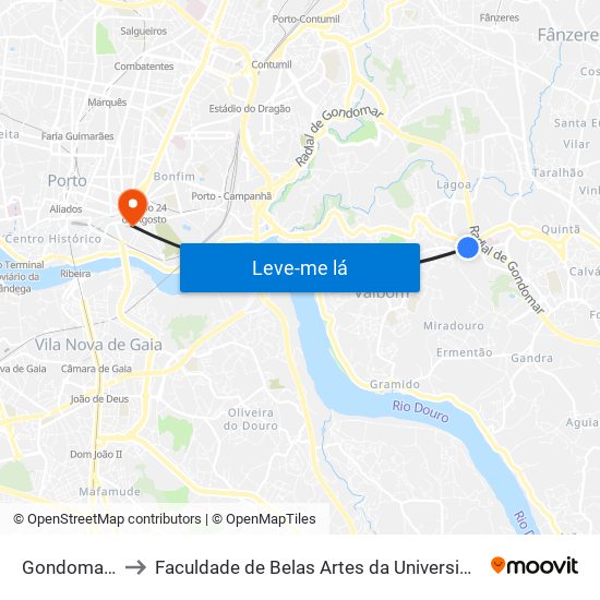 Gondomarinho to Faculdade de Belas Artes da Universidade do Porto map