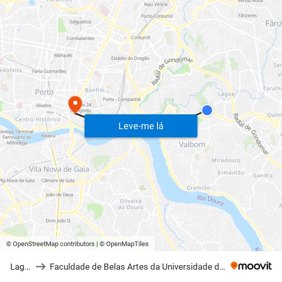 Lagoa to Faculdade de Belas Artes da Universidade do Porto map