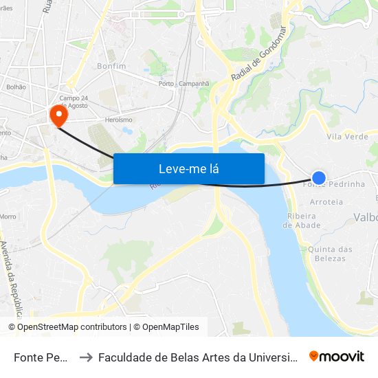 Fonte Pedrinha to Faculdade de Belas Artes da Universidade do Porto map