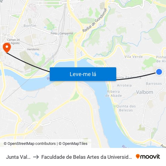 Junta Valbom to Faculdade de Belas Artes da Universidade do Porto map