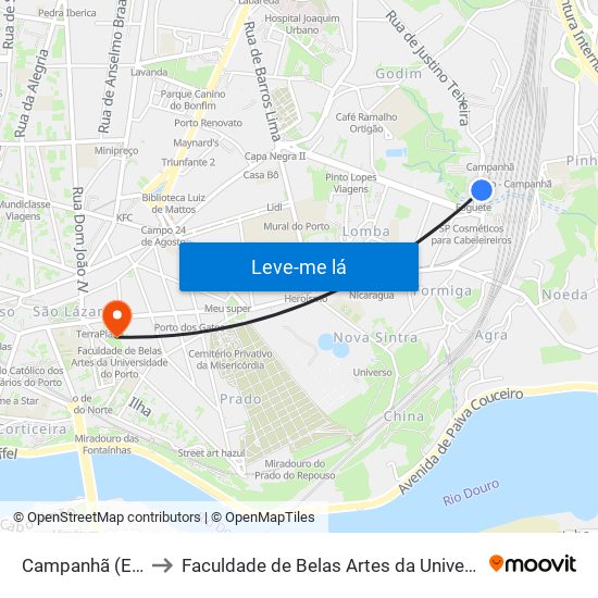 Campanhã (Estação) to Faculdade de Belas Artes da Universidade do Porto map