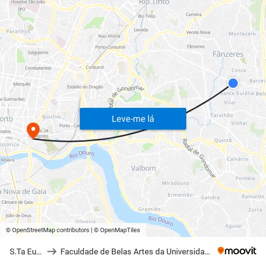 S.Ta Eulália to Faculdade de Belas Artes da Universidade do Porto map