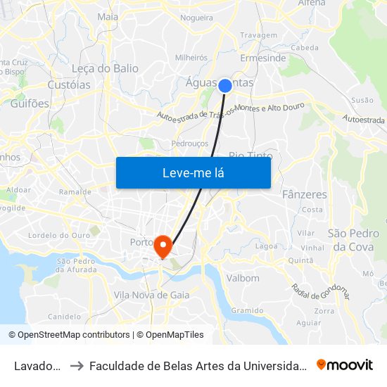Lavadouros to Faculdade de Belas Artes da Universidade do Porto map