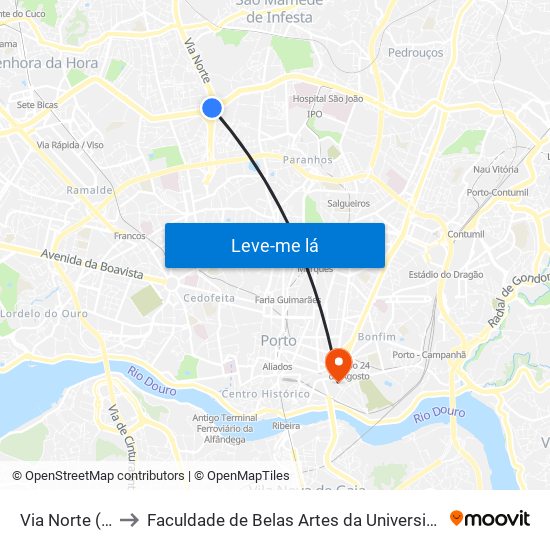 Via Norte (Circ.) to Faculdade de Belas Artes da Universidade do Porto map